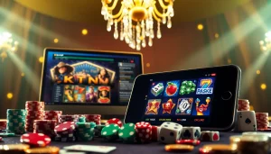 Experience the thrill of online gaming at slvip with vibrant slot machines and casino chips.