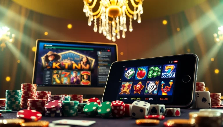 Experience the thrill of online gaming at slvip with vibrant slot machines and casino chips.