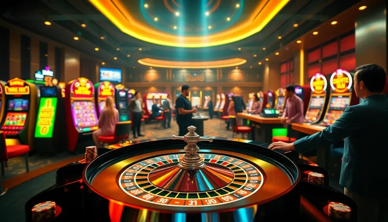 Excited players engaging in vibrant online gambling with dr88 showcasing luxury casino elements.