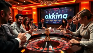 Players engaging in thrilling casino action with okking-themed betting interfaces and vibrant game elements.