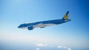 Vietnam Airlines VN168 aircraft flying in clear skies.