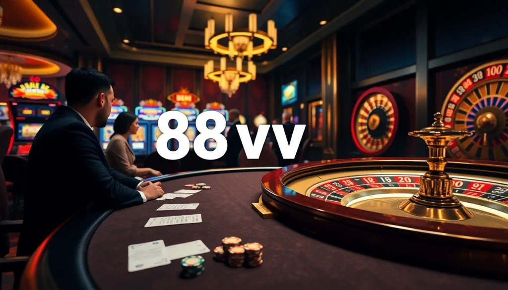 Captivating casino scene showcasing 88vv with blackjack and roulette games.