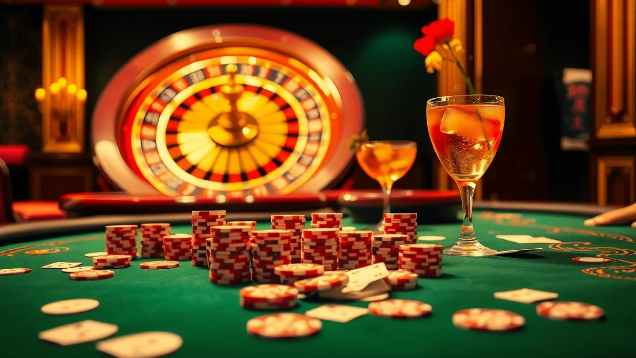 Engaging players in a 'game bài' at a luxurious poker table, vibrant casino atmosphere.