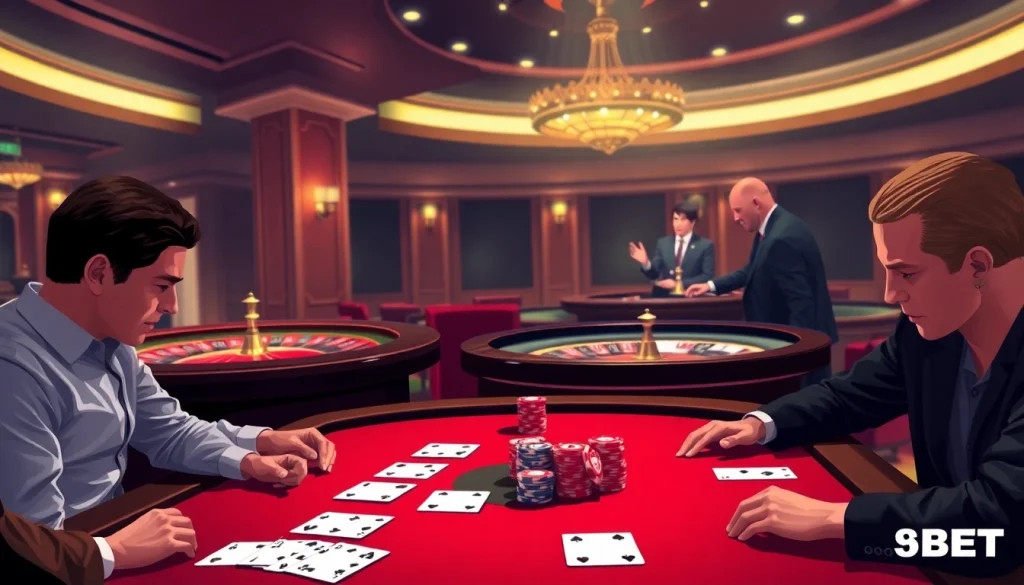 The poker game scene at https://77789vip.com/, showcasing excitement with high-quality chips and cards.