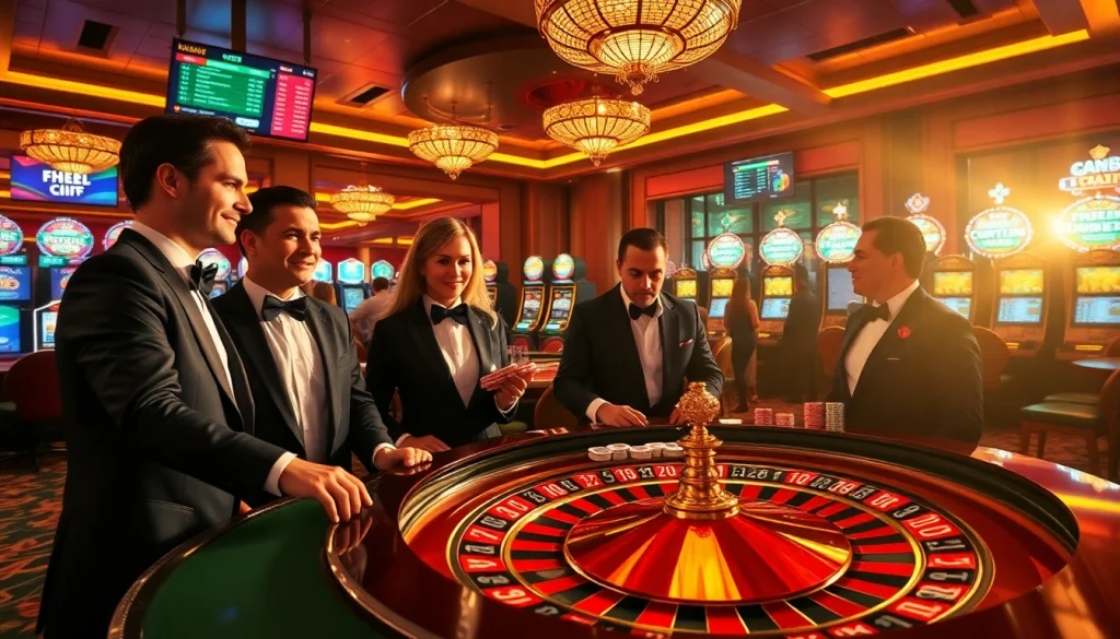 Excited players enjoying a luxurious gaming experience at 123win's vibrant casino.