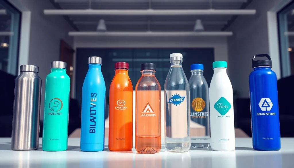 Individualiai pritaikytos gertuvės su logotipu (gertuvės su logotipu) rodomos modernioje biuro aplinkoje.