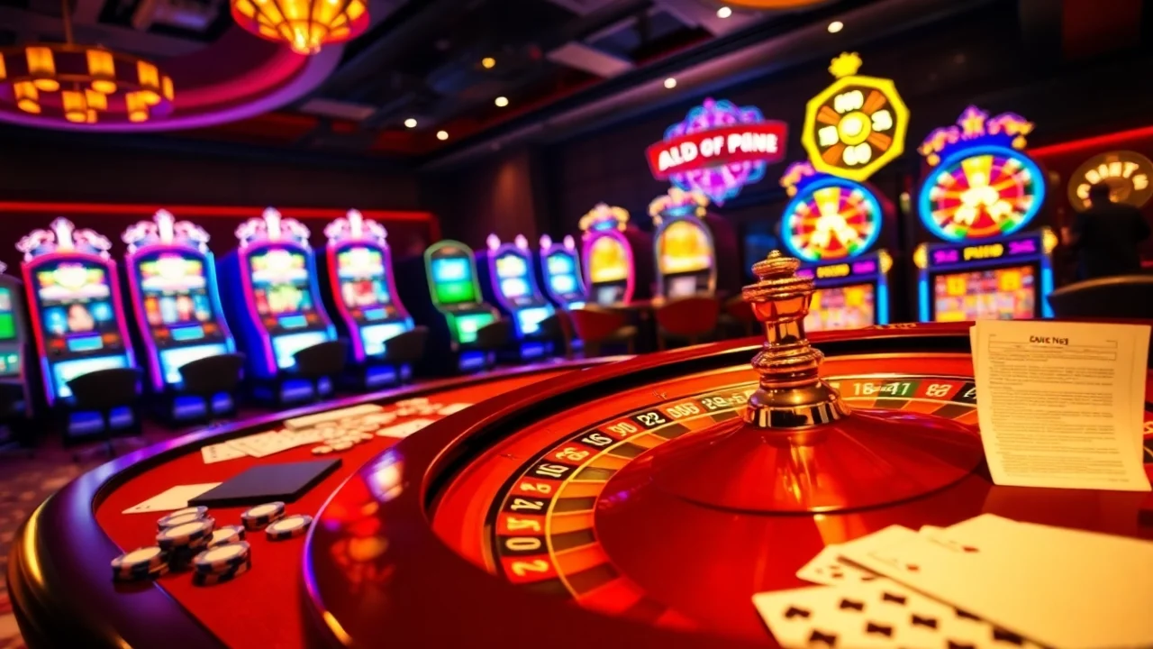Experience luxury gaming at https://luck8f.jpn.com/ with poker chips and a vibrant roulette wheel in this casino scene.