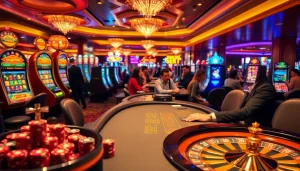 Experience the excitement of high stakes gambling at haywin casino tables with vibrant poker chips and slots.