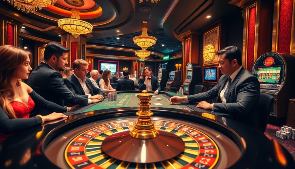 Engaging roulette players at a vibrant casino, reflecting f168 law in the atmosphere.