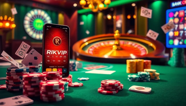Experience the excitement of online gaming at RIKVIP with vibrant casino visuals and interactive elements.