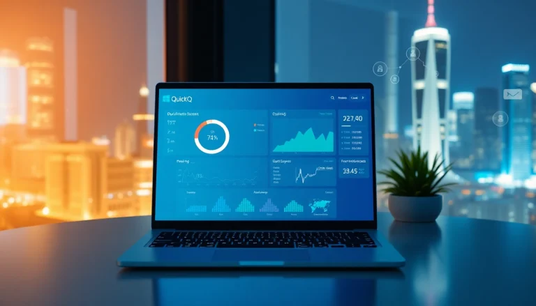QuickQ 仪表板在现代工作环境中显示高性能指标。
