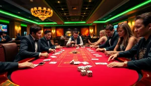 i9bet casino scene showcasing a luxurious poker table with chips and cards.
