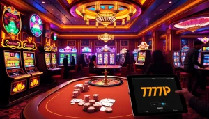Experience thrilling gaming at https://777vip.dev/ featuring vibrant slot machines and an exciting poker table.