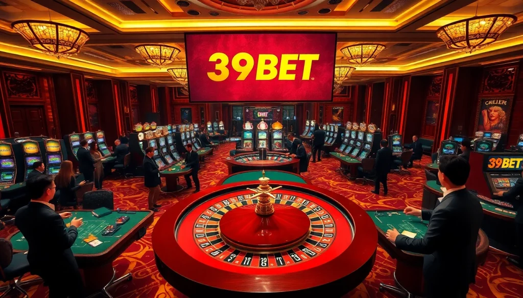 Players engaging at a 39BET casino table, showcasing excitement and luxury in gambling.