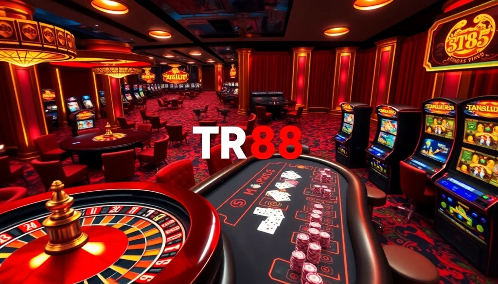 Experience thrilling online gambling with TR88, featuring vibrant roulette and poker games.