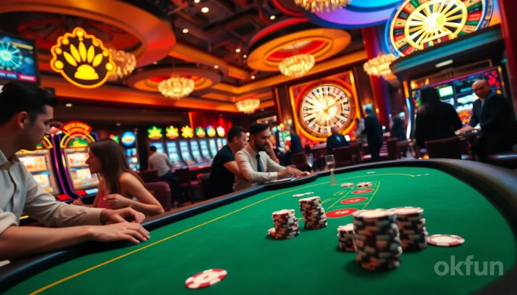 Experience the thrill of gambling at okfun casino, where players engage in poker and spin the roulette!