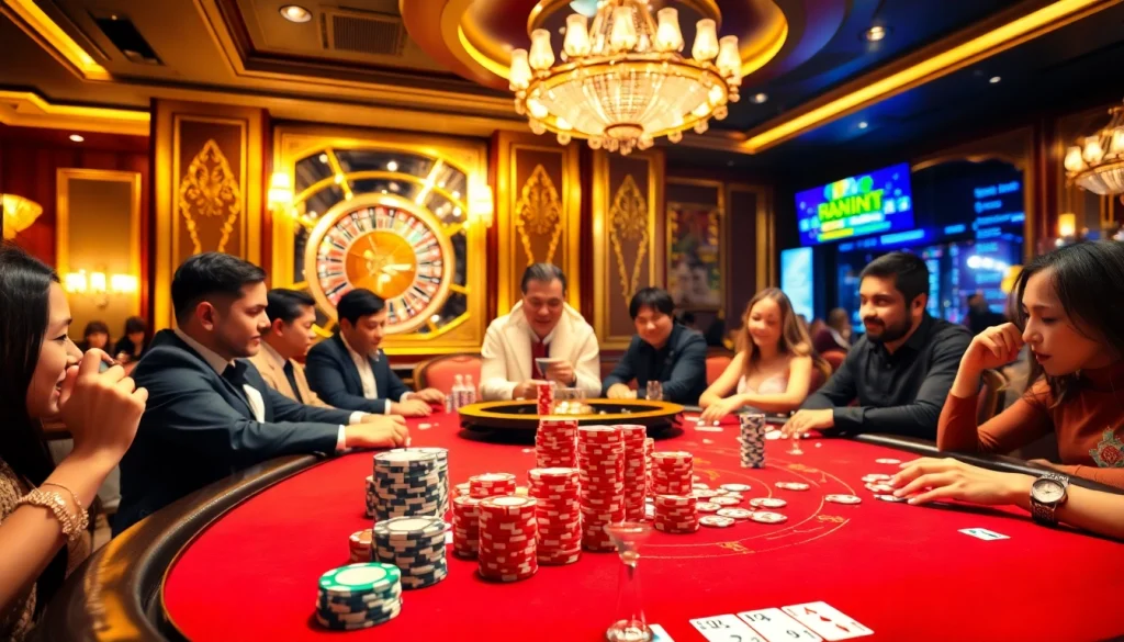 Experience the thrill of online gambling at https:/nk88.us.com/ with vibrant poker chips and exciting game actions.