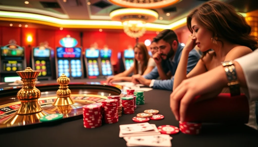 Experience the excitement at the LUCK8 casino with vibrant poker chips and a roulette wheel.