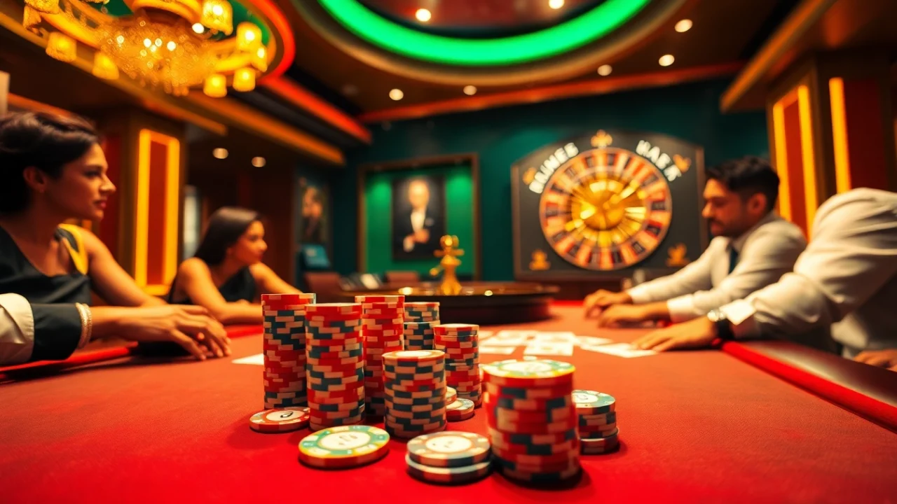 Players enjoying poker games at a thrilling casino table scene featuring uu88 chips and cards.