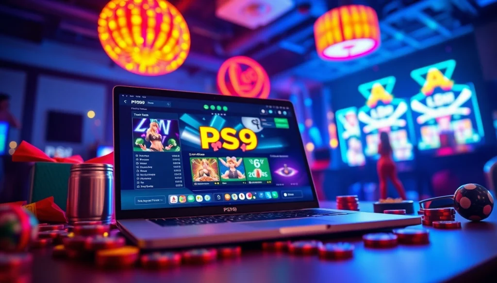 PS99 online gaming platform showcasing live casino games with vibrant gaming elements.