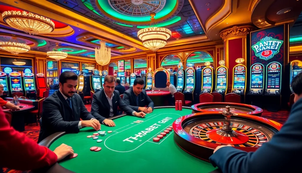Players enjoy poker and roulette excitement at Thabet casino, showcasing strategic moves.