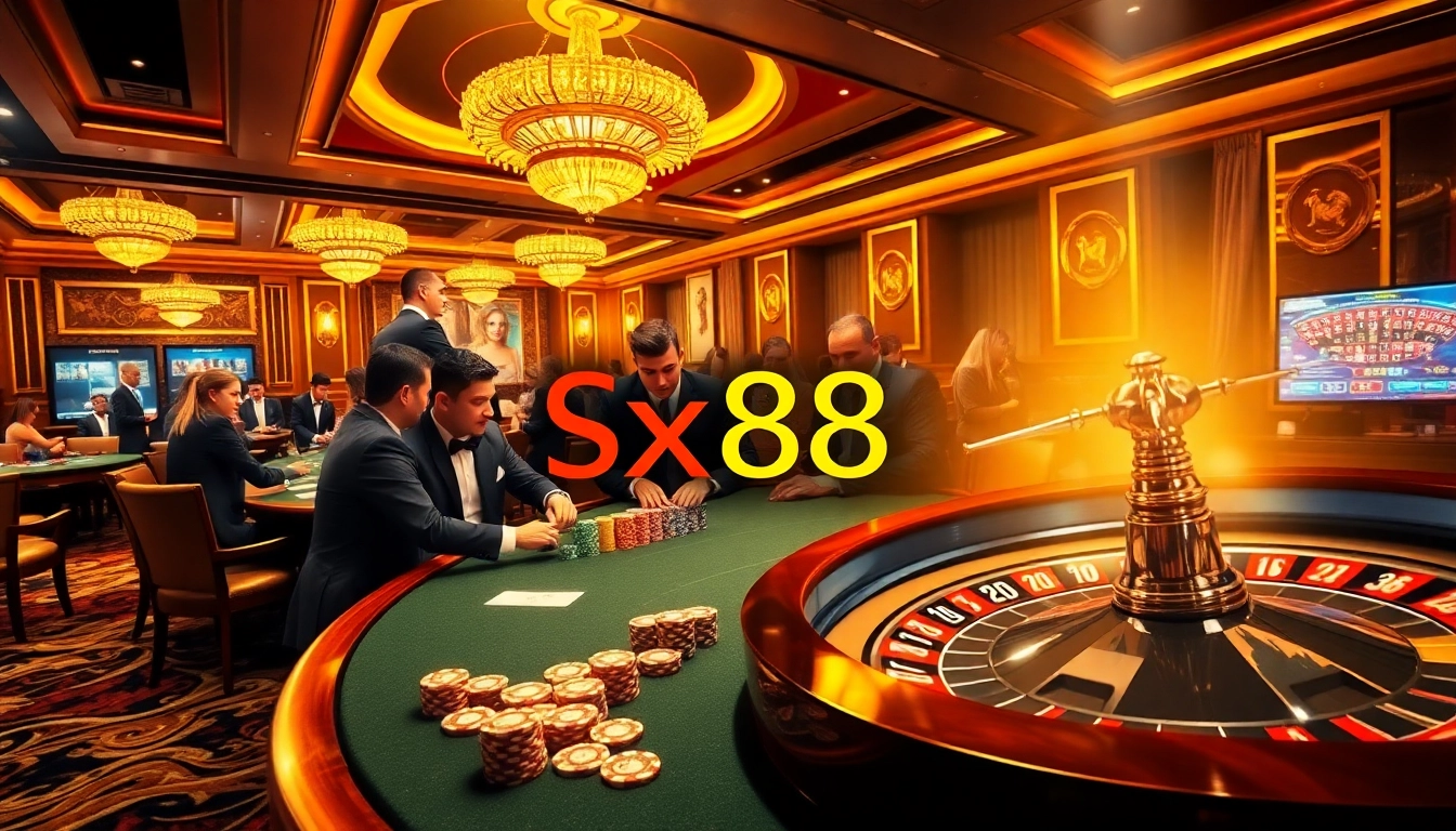 Experience the thrill of sx88 gaming, with intense players at a vibrant casino table.
