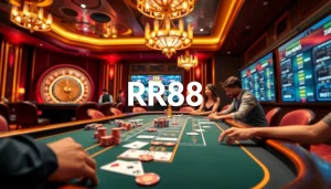 Experience thrilling gaming at RR88 with vibrant casino tables and engaged players.