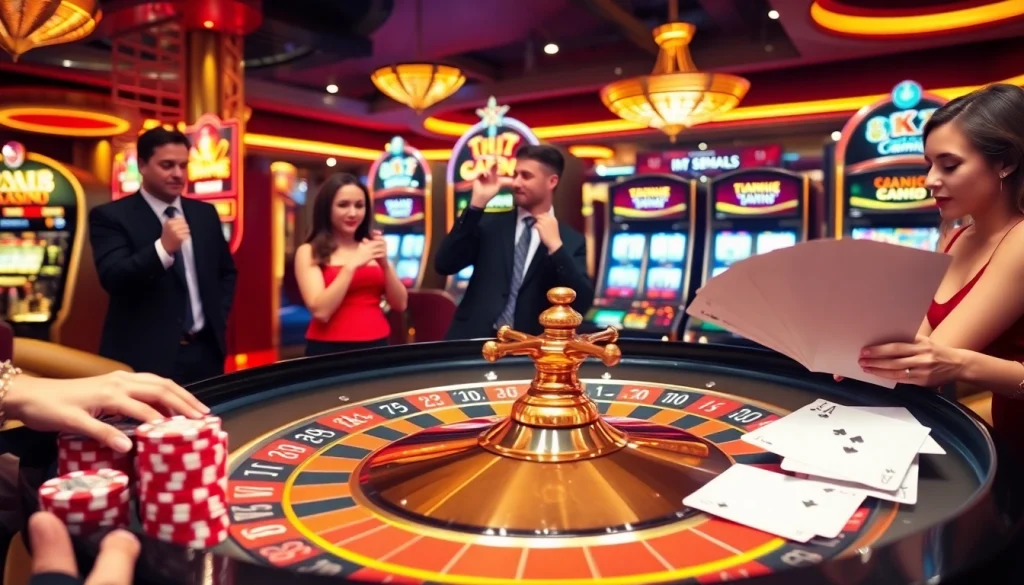 Experience thrilling betting actions at https://mk8th.net/ with an exciting casino scene featuring a roulette table and colorful slot machines.