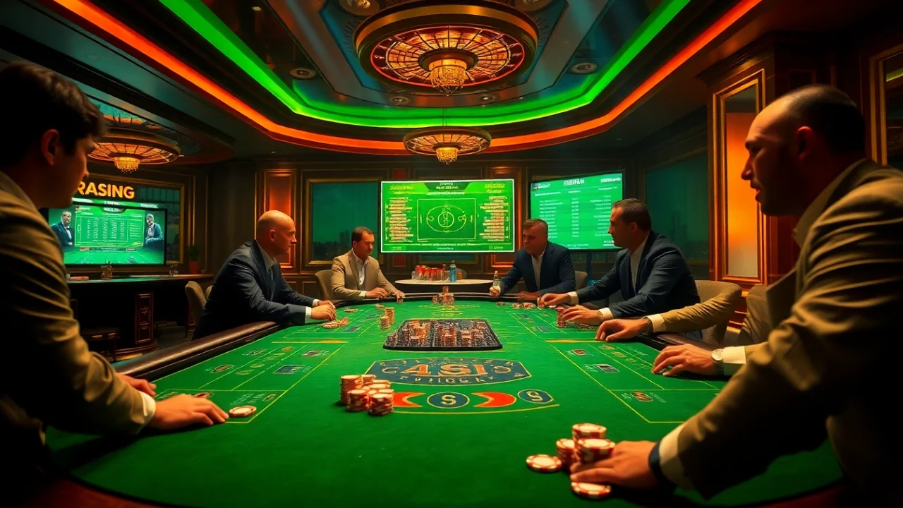 Tỷ lệ bóng đá highlighted on dark casino table with vibrant chips, capturing the thrill of sports betting.
