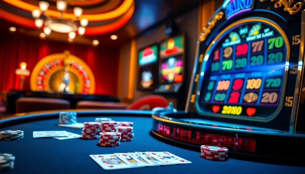 Play at HELLO88's vibrant casino table showcasing a luxurious gaming atmosphere.