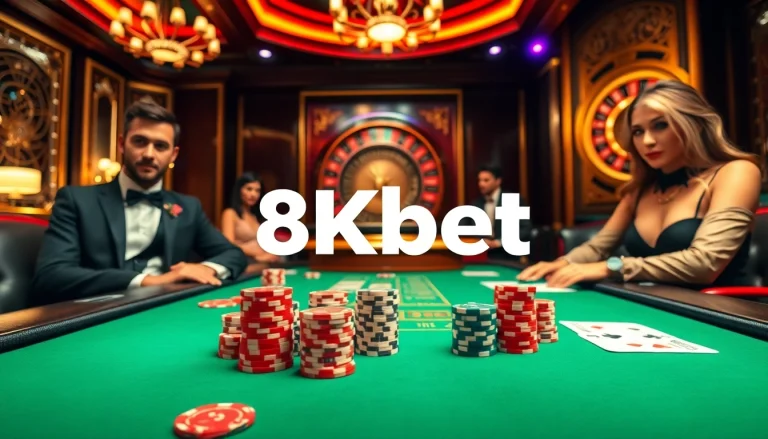 Experience the thrilling luxury of 8kbet with high-stakes poker, vibrant casino environment, and glamorous players.