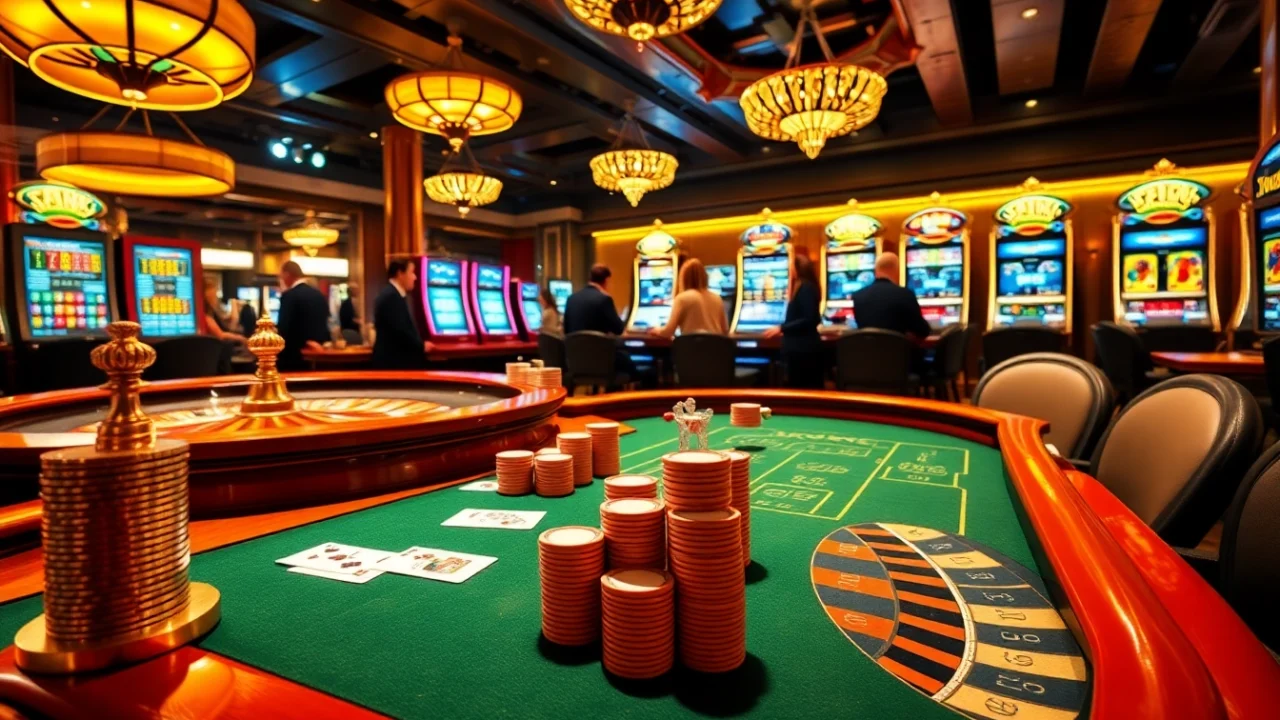 Experience a thrilling casino atmosphere with poker chips and roulette wheels at EEJL online gaming.