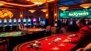 Exciting casino atmosphere featuring luckywin games and vibrant gambling action.