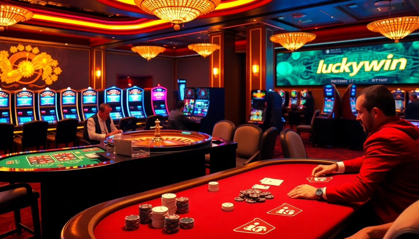 Exciting casino atmosphere featuring luckywin games and vibrant gambling action.
