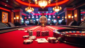 Win big at the B52 casino with poker chips and cards on a vibrant gaming table.
