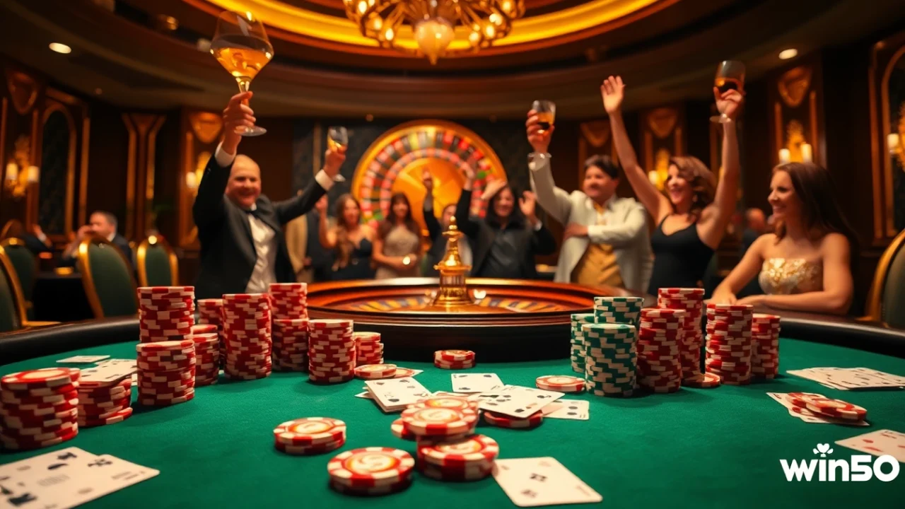 Experience the excitement of win55 at a luxurious casino poker table with vibrant chips and cards.