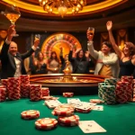 Experience the excitement of win55 at a luxurious casino poker table with vibrant chips and cards.