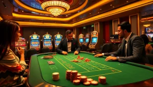 Tỷ lệ kèo nhà cái hôm nay prominently displayed at a vibrant casino betting table with professional gamblers in action.