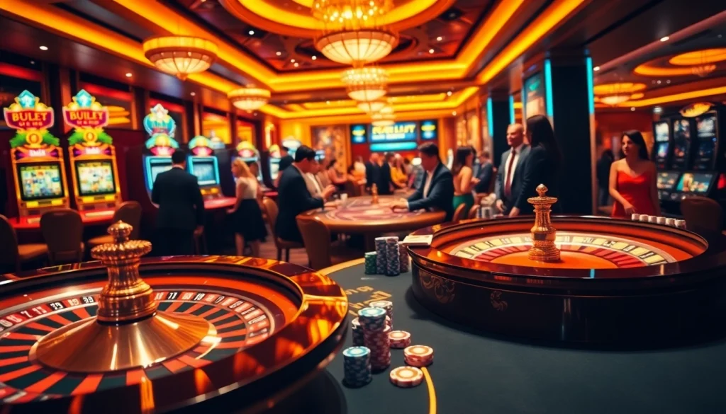 Experience thrilling gameplay at https://kjcmh.com/ with vibrant poker chips and a lively casino atmosphere.