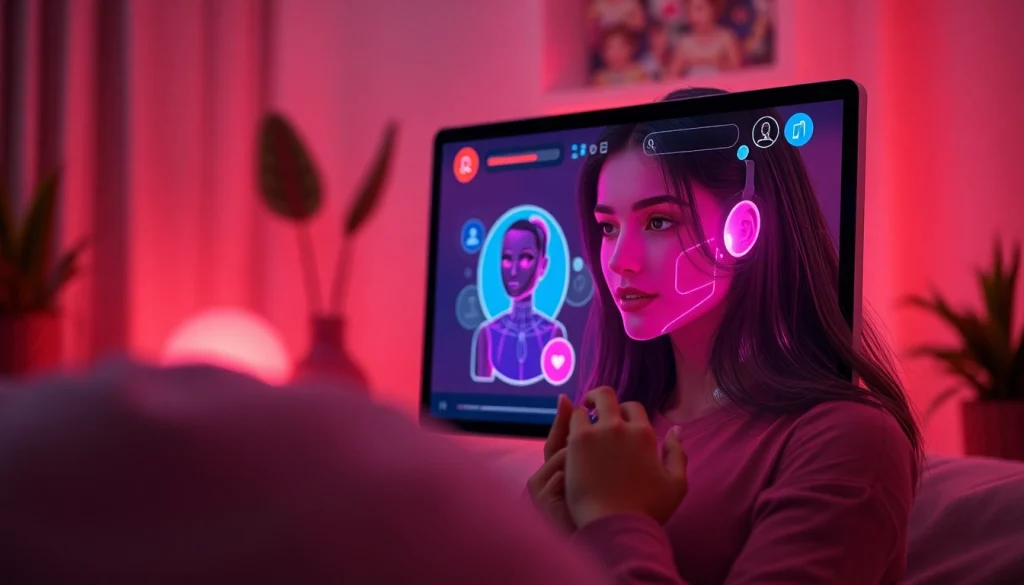 Engaging in AI porn chat with a seductive character in a cozy digital environment.