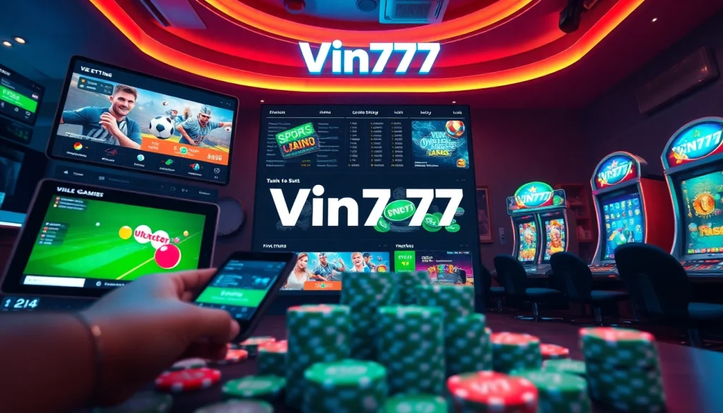 Vibrant online gaming interface with Vin777 branding showcasing diverse betting options and a welcoming atmosphere.