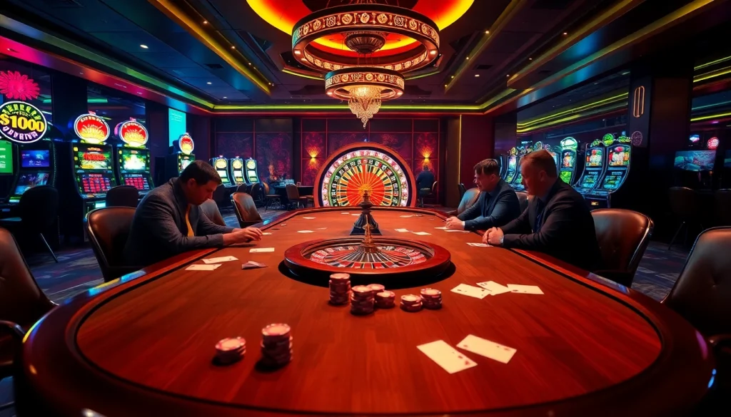 Experience excitement at https://kk55.global/ with a vibrant casino scene showcasing poker chips and roulette.