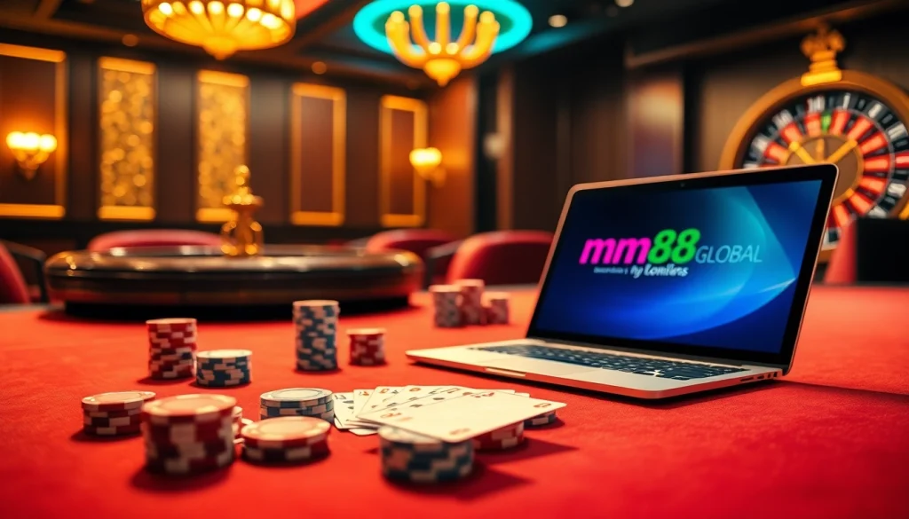 Experience the thrill of online gambling with mm88.global's modern casino atmosphere.