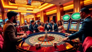 Players enjoying a thrilling game at U888's luxurious casino table environment.