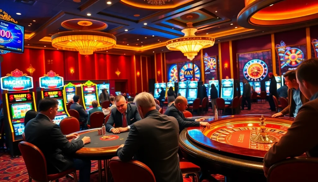 Experience the excitement of rik vip casino games with vibrant tables and lively gamblers.