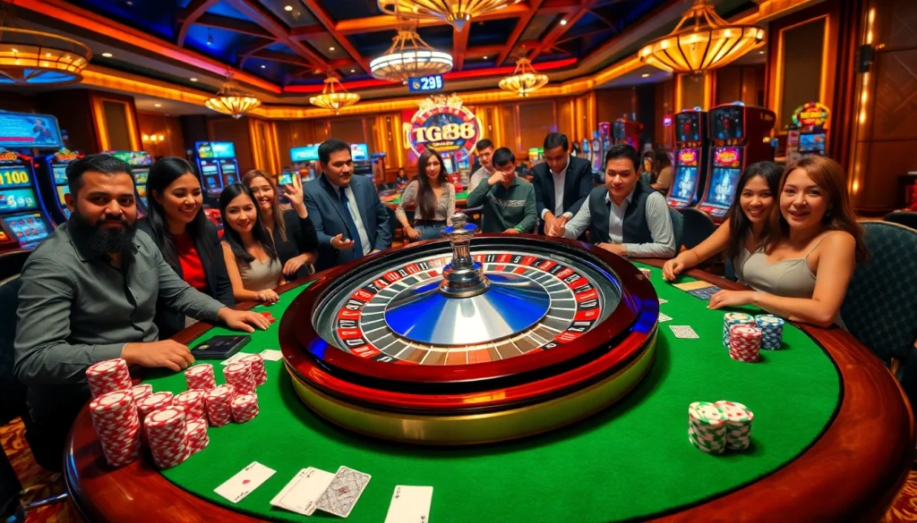 Experience the thrill of casino gaming as players engage around the poker table at tg88.