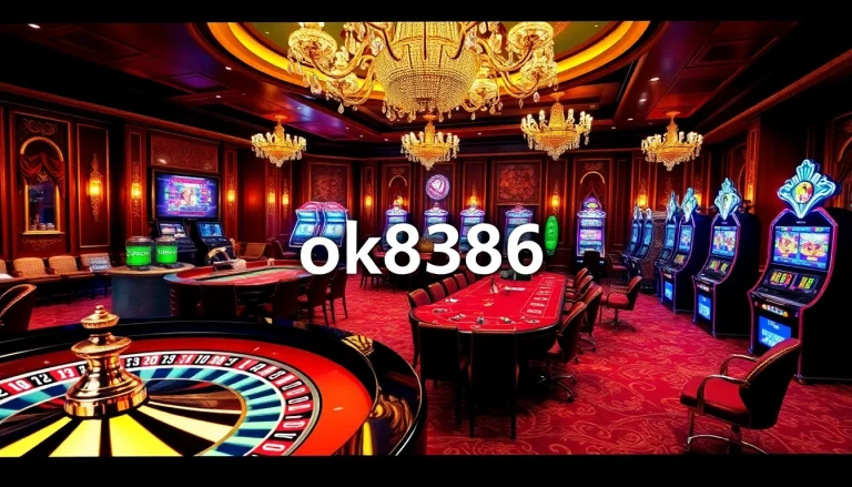 Experience the thrill of ok8386 at a glamorous casino, with vibrant slot machines and lively poker tables.