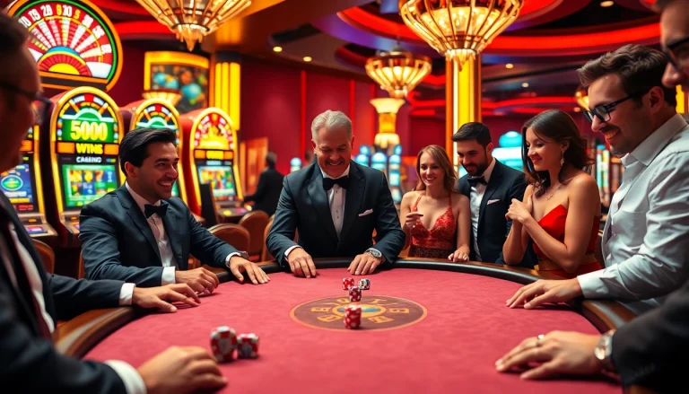Gambling excitement at a poker table showcasing no hu elements with colorful chips and dynamic slot machines.