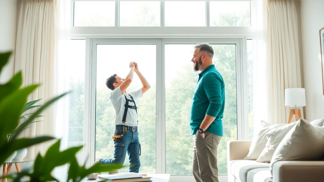 Flyscreenmaxx installer fitting a beautiful flyscreen in a modern home.