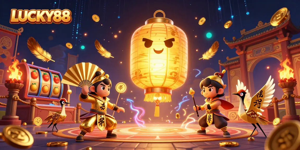 Engaging illustration of LUCKY88, showcasing vibrant casino elements with dynamic characters in action.